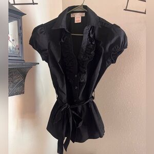 No Boundaries Black Ruffle Tie-Waist Blouse
